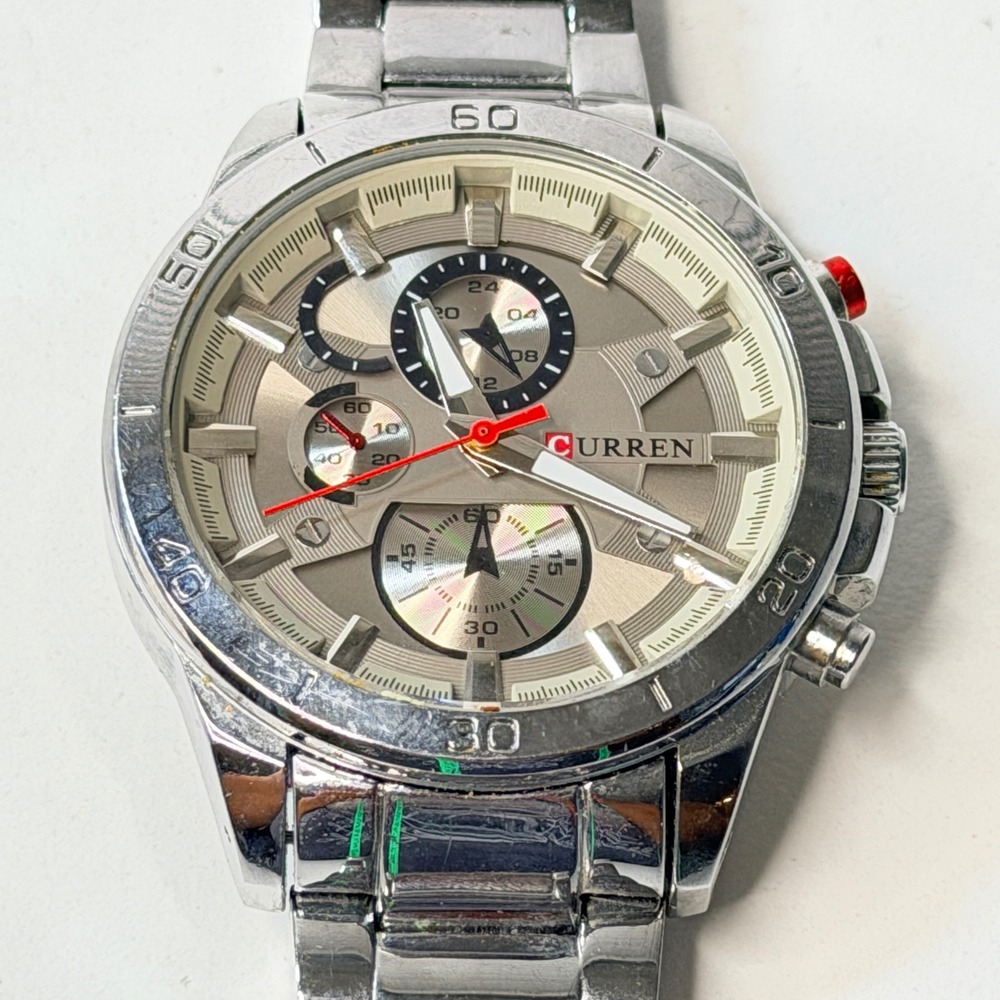 Curren Mens‎ Chronograph Watch M:8275 Silver Stainless Steel Water Resistant